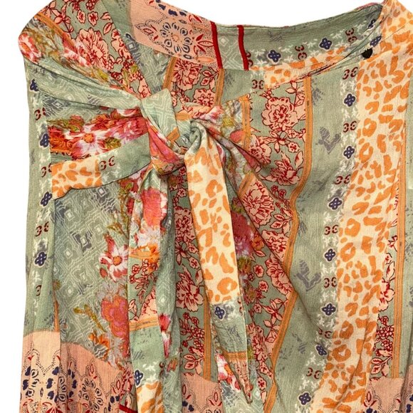 Z&L spring floral bohemian patchwork wrap tie front skirt M French Provencal - Picture 3 of 6